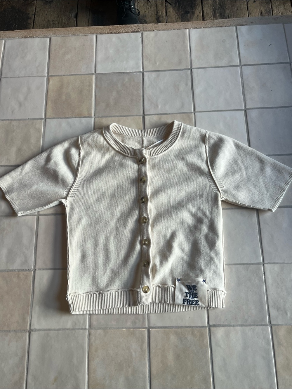 We The Free Cream Short-Sleeve Button Cardigan